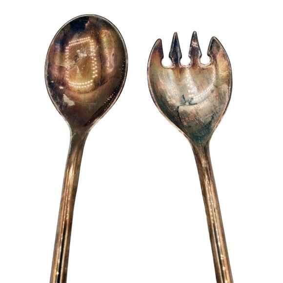 Italian Silver Plate Salad Serving Set Spoon Fork Elegant Dining Vintage 9 Inch - Picture 4 of 14